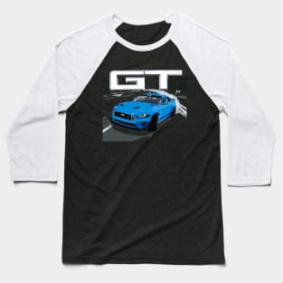 GT Mustang Grabber Blue Drift Burn Out Baseball T-Shirt